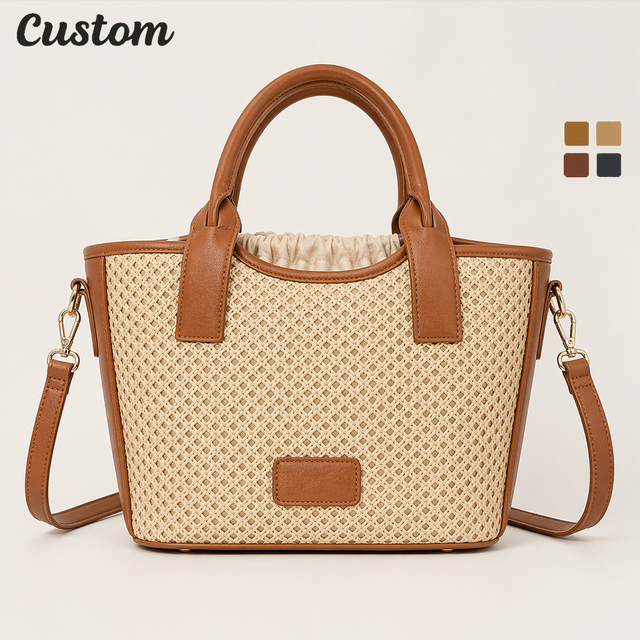 Manufacturer Private Label Structured Woven Vegan Leather Woven Tote Bag for Summer with Top Handle and Crossbody Strap