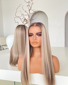 Parrucche Frontali in Pizzo con <span class=keywords><strong>Capelli</strong></span> Umani Europei, Biondo Cenere con Riflessi Marroni, Lisce, Trasparenti HD per Donne - Product Image 5