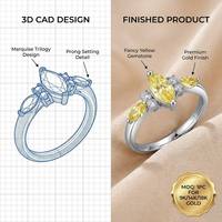 Bague à trois pierres en or 18 carats certifiée IGI, diamant de laboratoire jaune 0,863 ct, couleur fantaisie, style cocktail, bijou d'héritage