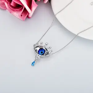 Amuleto greco gioielli regali delicati S925 argento Sterling Eye con cristallo blu buona fortuna occhi ciondoli collane - Product Image 4