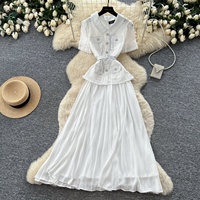 Robe plissée décontractée et élégante pour femme, coupe trapèze, en dentelle, à manches courtes, avec taille cintrée, collection 2026