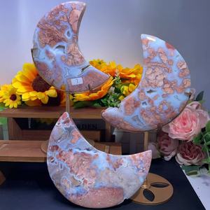 Venta al por mayor a granel Venta caliente Rosa ágata <span class=keywords><strong>Luna</strong></span> espeleología con Base <span class=keywords><strong>de</strong></span> Metal Duzy escultura artesanías <span class=keywords><strong>de</strong></span> cristal para decoración Fengshui - Product Image 1