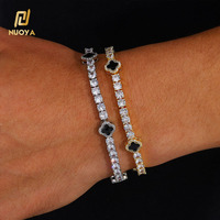 Bracelet NUOYA en zircon cubique glacé, trèfle à quatre feuilles, plaqué or 18 carats, chaîne tennis en laiton, bijoux hip-hop pour hommes et femmes