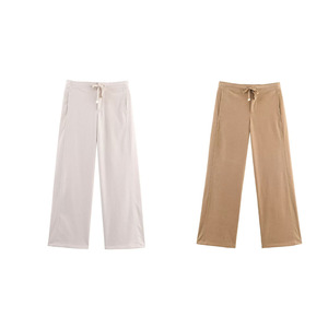 SHENZHU Women 2025 Autumn New Breathable Casual Straight Pants Vintage High <b>Waist</b> <b>Elastic</b> <b>Waist</b> Female Trousers - Product Image 1