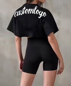 T-shirt Crop <span class=keywords><strong>Oversize</strong></span> in Cotone Personalizzate per <span class=keywords><strong>Donna</strong></span>, Alta Qualità, per Palestra, Sport, Streetwear, Casual, con Stampa Serigrafica, Magliette Crop Nere - Product Image 1