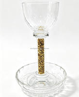 Coupe Kiddouss en Cristal de Luxe avec Plateau, Tige Ornée de Pierres Précieuses, Gobelet à Vin Esthétique pour Shabbat, Coffret Cadeau, Vente en Gros