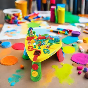 प्लेगो माई डाउग सेंटर यूनिसेक्स तीन-पैर वाली मिट्टी की मेज DIY बच्चों के खिलौने रंगीन मिट्टी