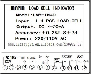 Indikator Loadcell Digital Mypin(LM8-IN4D)<span class=keywords><strong>4</strong></span>, Indikator Mesin Pengemas Timbangan, <span class=keywords><strong>4</strong></span>-20mA, rs485, Pengontrol Timbangan - Product Image 3
