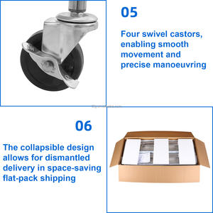 Chariot de service de restauration en acier inoxydable commercial réglable en hauteur - Product Image 6