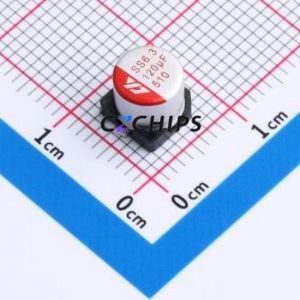 SS121M6R3E5R8R1Z00ZZ ตัวเก็บประจุแบบแข็ง SMD, D6.3xL5.8 มม. ( ความจุ: 120uF ) ( ความแม่นยำ: 20% แรงดันไฟฟ้าที่กำหนด: 6.3V ) - Product Image 1