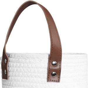 Cotton rope hanging <b>basket</b>, wall <b>basket</b>, small <b>basket</b> with leather handle, <b>storage</b> bucket, cotton rope handle <b>storage</b> rack, - Product Image 4