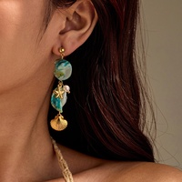 Anting-anting gantung bintang laut cangkang pirus custom grosir, warna emas, perhiasan liontin laut untuk wanita, OEM ODM