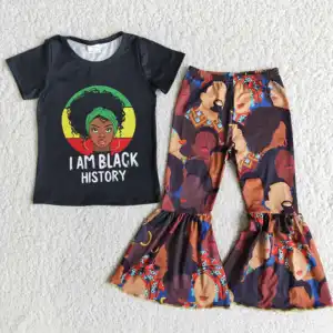 Mode Mädchen Baby Schwarz Cartoon Charakter Kopf Druck Kurzarm Boutique Mädchen Kinder bekleidung Großhandel