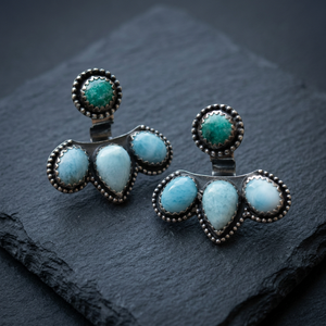 Handmade 925 Sterling <b>Silver</b> Cute Statement <b>Hoop</b> <b>Earrings</b> Classic Wedding Party Gift Amazonite Copper Turquoise Gemstone - Product Image 3