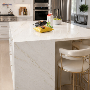Gabinetes de Cocina de Madera Contrachapada Blanca Pura, Pintados con MDF, con Isla Central de Encimera de Jade Blanco de Lujo y Cierre Suave - Product Image 2
