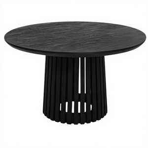 Mesa de Comedor Redonda Plegable de Madera Maciza Negra de Estilo Japandi Moderno para Restaurante, Cafetería y Sala de Estar - Product Image 1