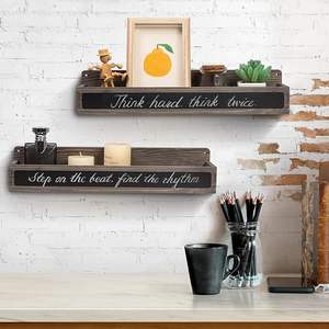 Ensemble de 3 boîtes de rangement murales flottantes de style rétro simple, gris pierre, avec support pour pots à épices en bois et tableau noir pour étiquettes - Product Image 5