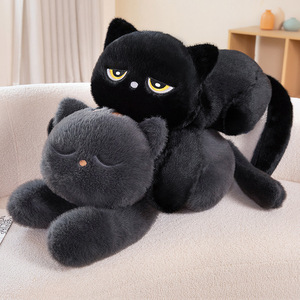 Oreiller en peluche chat noir moelleux de 60 cm, long chat <span class=keywords><strong>gris</strong></span> couché sur du coton PP, cadeau pour les filles - Product Image 5