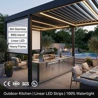 Pérgola Moderna Motorizada con Persianas y Luces LED Integradas para Cocina Exterior, Balcón Residencial, Patio Trasero, Comedor, Gazebo
