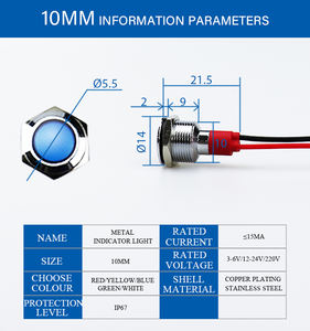 CHYF 16/19/22mm Impermeável Metal Indicador Luz 220V 110V Painel Montagem LED Equipamento Chumbo Fio de Metal Sinal Lâmpada - Product Image 6