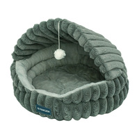 Großes Gestreiftes Samt-Muschelbett Luxuriöses Modernes Klassisches Niedliches Katzen- und Hundebett Kaninchenfell-Optik Stoff Warme Gemütliche Schlafunterlage