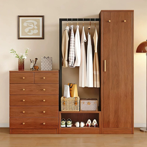 Perchero de <span class=keywords><strong>madera</strong></span> maciza, cómoda sencilla para dormitorio de uso doméstico, perchero pequeño integrado con la cama. - Product Image 1