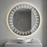 Miroirs de salle de bain ronds anti-buée en argent Art Déco de luxe, miroir intelligent moderne avec éclairage LED rétroéclairé mural, Bluetooth, éclairage intelligent