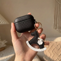 Étui de luxe en cuir PU pour AirPods Pro 2, coque de protection grainée avec porte-clés, logo personnalisé, fabrication OEM