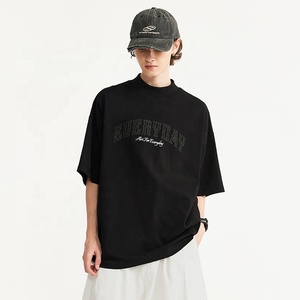 T-Shirt 260 in cotone pesante GSM con collo alto 100% cotone personalizzato ricamato Oversize T-Shirt con stampa gonfiata - Product Image 3