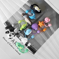 Venta al por mayor 3D Sea Animal Silicone Straw Cover Topper 10mm Straw Cap Toppers Creative Cartoon Marine Animal Straw Topper