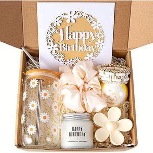 Polyester Handmade Daisy Birthday <b>Gift</b> Basket with Bath Bomb and Bracelet for Women - Product Image 1