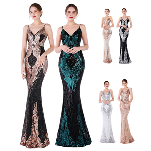 Gaun Mewah untuk Wanita Gaun Malam Tanpa Lengan V-neck Gaun Pengiring Pengantin Berpayet Gaun Pesta Elegan untuk Pernikahan - Product Image 1