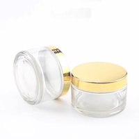 Stoples kaca bulat bening 200g, dengan tutup sekrup emas untuk krim Balsem Bibir Makeup kosmetik dan sampel manufaktur