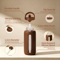 Gobelet en verre monocouche portable de 600 ml avec échelle graduée, manchon en silicone résistant à la chaleur et paille – Cadeau d'affaires pour grossistes