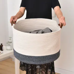 Design Extra Large Inches Decorative Woven Cotton Rope Basket, Large size Laundry Basket Hamper, Blanket Basket for Living Room