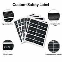 Étiquette de sécurité personnalisée en tissu, adhésion super forte, finition argent mat, avec certifications CE et UKCA, pour l'emballage de jouets et de produits pour bébés