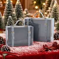 Luxuriöse Rote Geschenkbox aus Karton mit PU-Griff aus Recyclingmaterialien Tragbare Transparente Verpackung für Weihnachten Hochzeit Feiertage Geschenke
