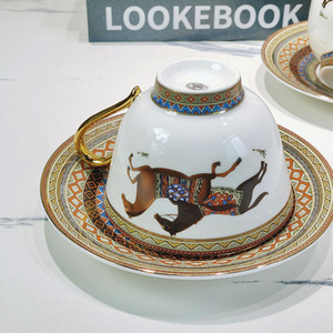 Hot Sale European Luxury Oriental Horse Porcelain Coffee Cup Saucer <b>Set</b> with <b>Gift</b> Box - Product Image 2