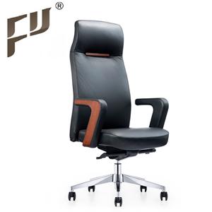 FURICCO klasik döner yüksek geri deri yönetici ofis koltuğu ahşap kol dayama ile - Product Image 2