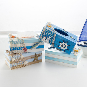 กล่องใส่กระดาษทิชชูไม้สไตล์เมดิเตอร์เรเนียน งานฝีมือตกแต่งบ้าน - Product Image 1