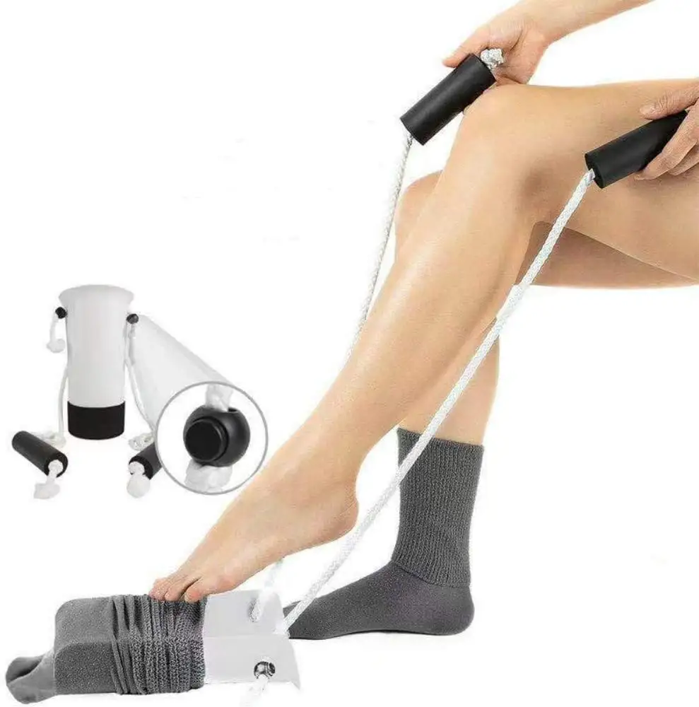 Espuma-Handled Plástico Meia Aid com Comprimento Ajustável Cord Grande Sock Helper Extrator para Grávidas Idosos Sapato Chifre Aid