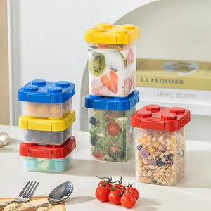 Contenedor de Alimentos Creativo con Bloques de Construcción, Rectangular, con Tapa de Clip, Apilable, Caja para Snacks, Material PP, para Fiestas, Diseño de Color Sólido - Product Image 2