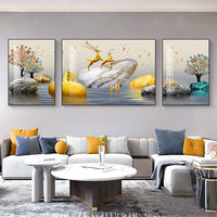 Peinture murale moderne, triptyque décoratif pour salon, peinture de luxe légère en porcelaine cristalline et alliage d'aluminium noir/or, paysage