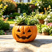 Pot Bunga Resin Wajah Hantu Labu Desain Khusus, Kerajinan Resin Labu Halloween Dilukis Tangan