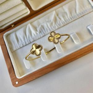 QISEN Tarnish Free 18K PVD Gold Plated Four Leaf Clover <strong>Bangle</strong> <strong>Bracelet</strong> for Women Waterproof Designer Jewelry - Product Image 2