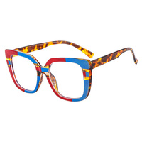 Lunettes de vue pour femmes tendance, à fleurs, colorées, anti-lumière bleue, monture carrée de grande taille, contraste de couleurs, monture de lunettes pour myopie