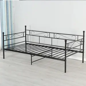 Zhicheng-litera de hierro de futón negro, diseño de marco de cama doble, madera con caja