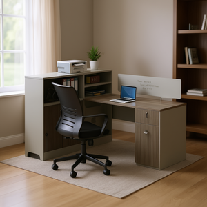 Scrivania da ufficio L140W150H110cm grigia con libreria, scrivania per computer, mobili per ufficio domestico - Product Image 2