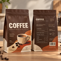 Sacs d'emballage pour café personnalisés, pochette à huit soudures latérales avec valve à fermeture éclair, résistants à l'humidité, mats, de qualité alimentaire, pour l'emballage des grains de café