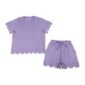 Sin Aranceles, Contáctenos: GSSO3201 RTS <span class=keywords><strong>Ropa</strong></span> de Boutique para Mujer, Conjunto de Shorts y Blusa de Manga Corta con Volantes Ondulados en Rosa y Morado Sólido, <span class=keywords><strong>Ropa</strong></span> para Adultos - Product Image 5